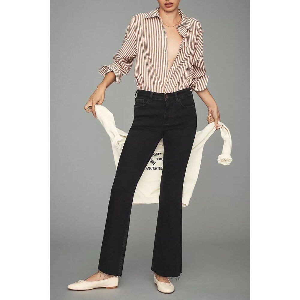 Pilcro Anthropologie Women 27 The Yaya Crop Flare Jeans Mid Black Faux Leather